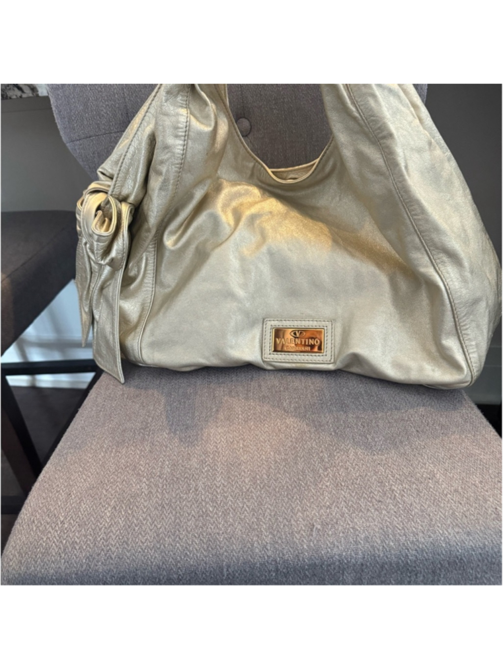 Valentino Garavani Gold Metallic Leather Hobo Bag Y2K Shoulder Purse - Picture 16 of 16